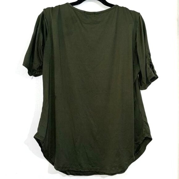Aiways 1XL Olive Green Short Sleeve Top With Lace-Up Detail - Picture 6 of 7